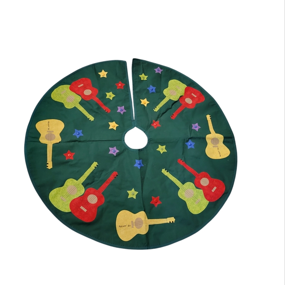 Hand Crafted Christmas Tree Skirt Guitars Stars